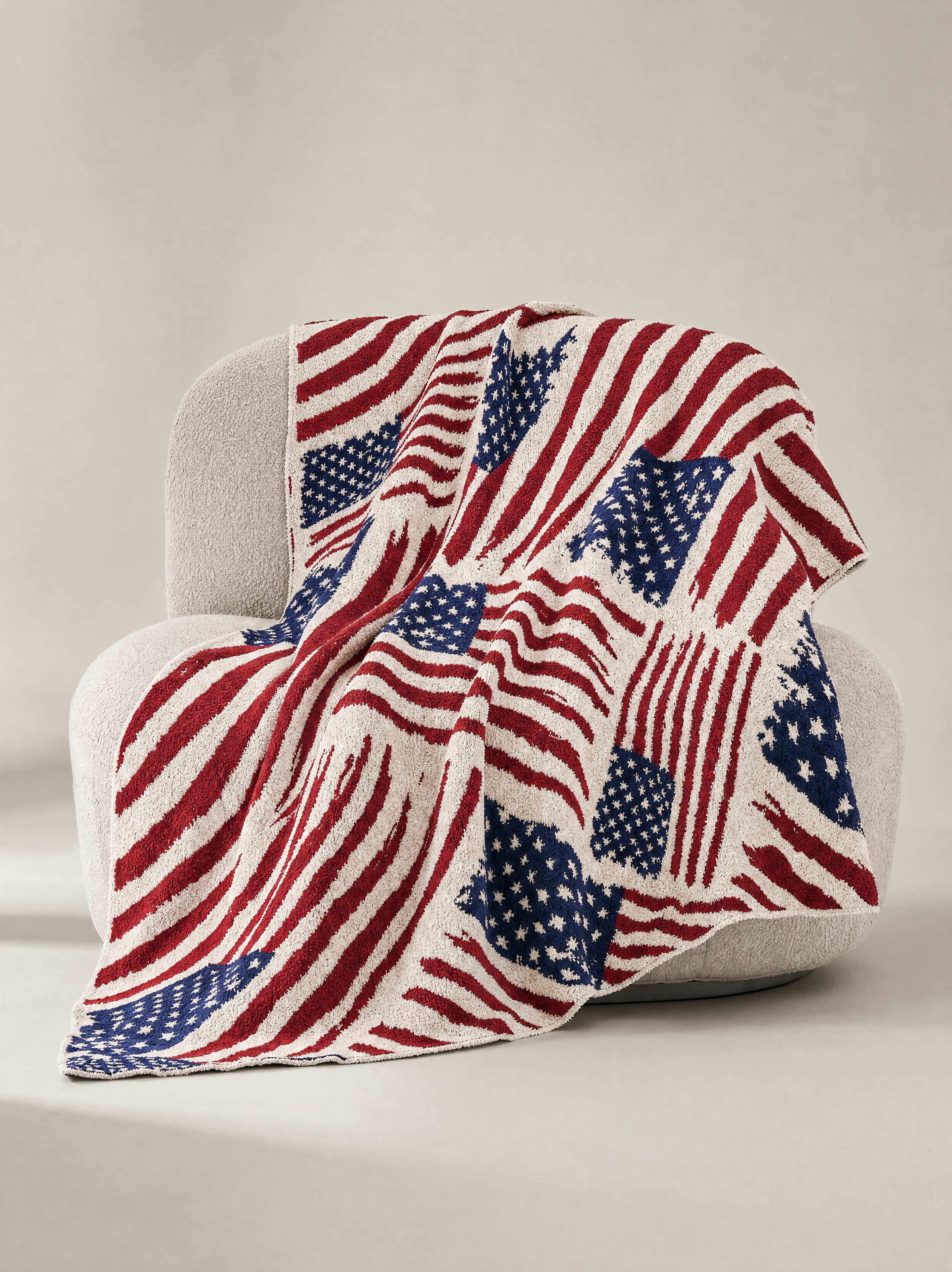 Lumina & Co. Cozy Throws collection campaign image featuring the American Flag Pattern Print Soft Throw Blanket