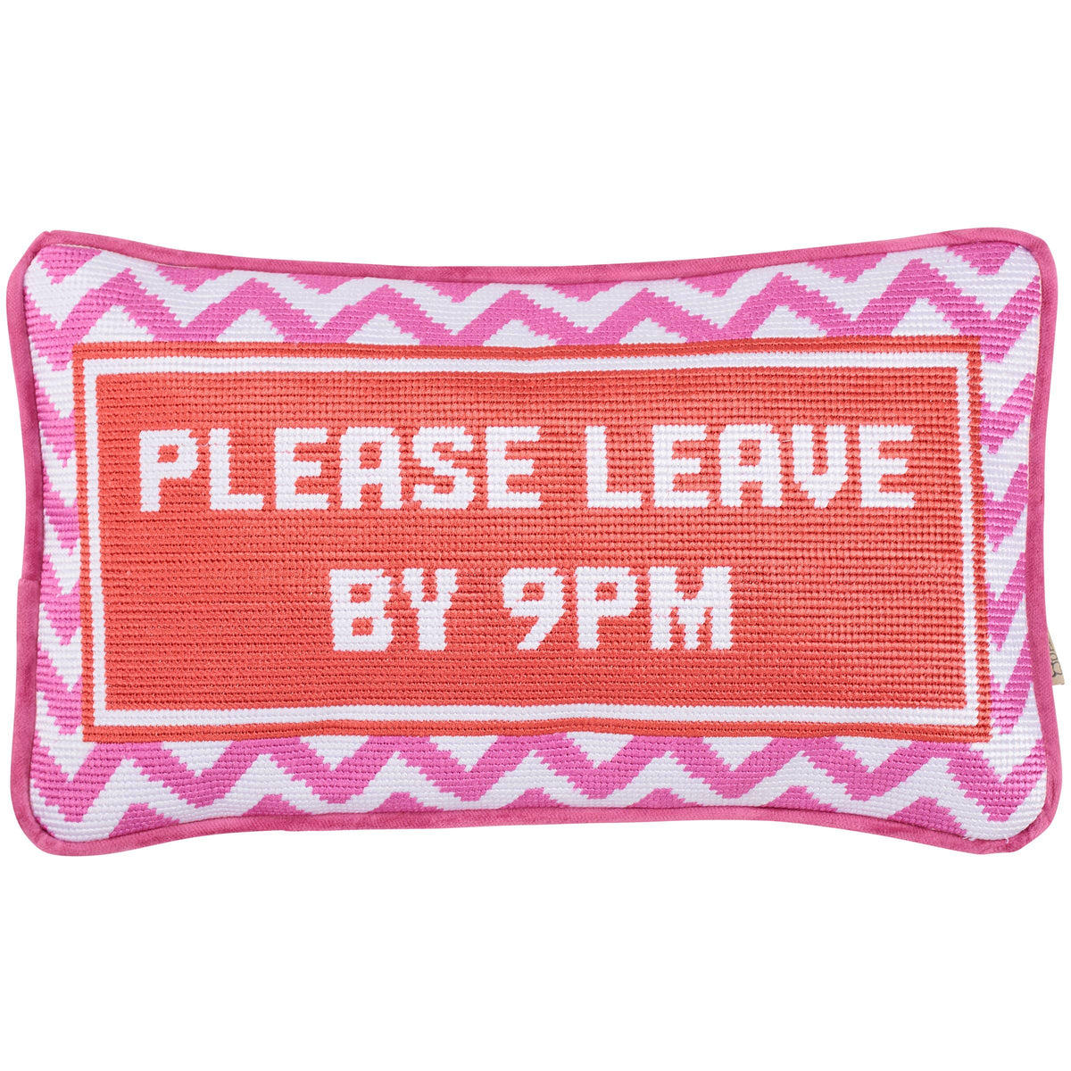 Please Leave By 9PM Pillow colorful retro design detail