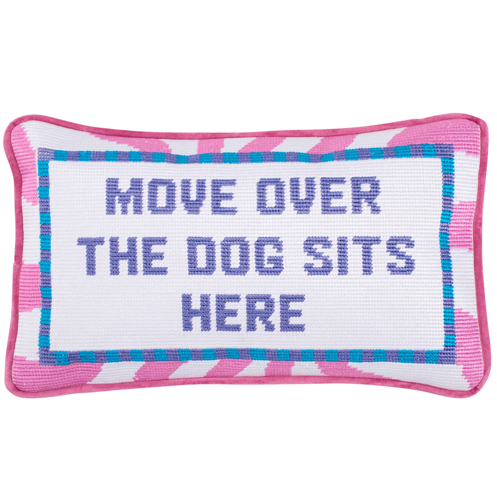 Move Over The Dog Sits Here Pillow colorful retro design detail