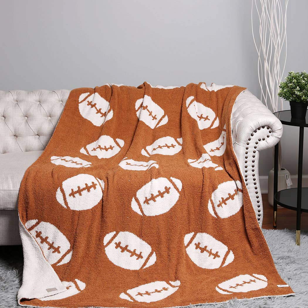 Football Patterned Throw Blanket brown microfiber detail