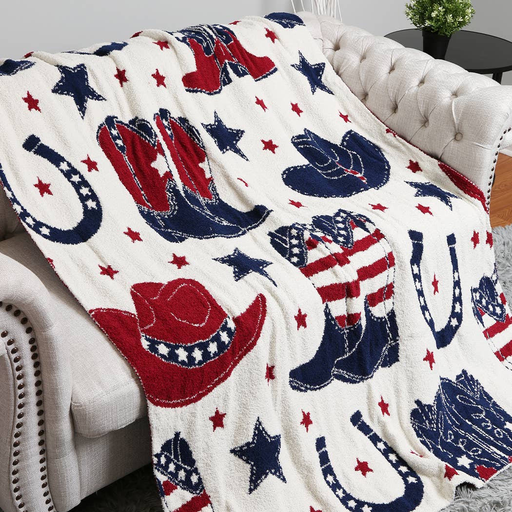 Cowgirl and Cowboy Throw Blanket front product view