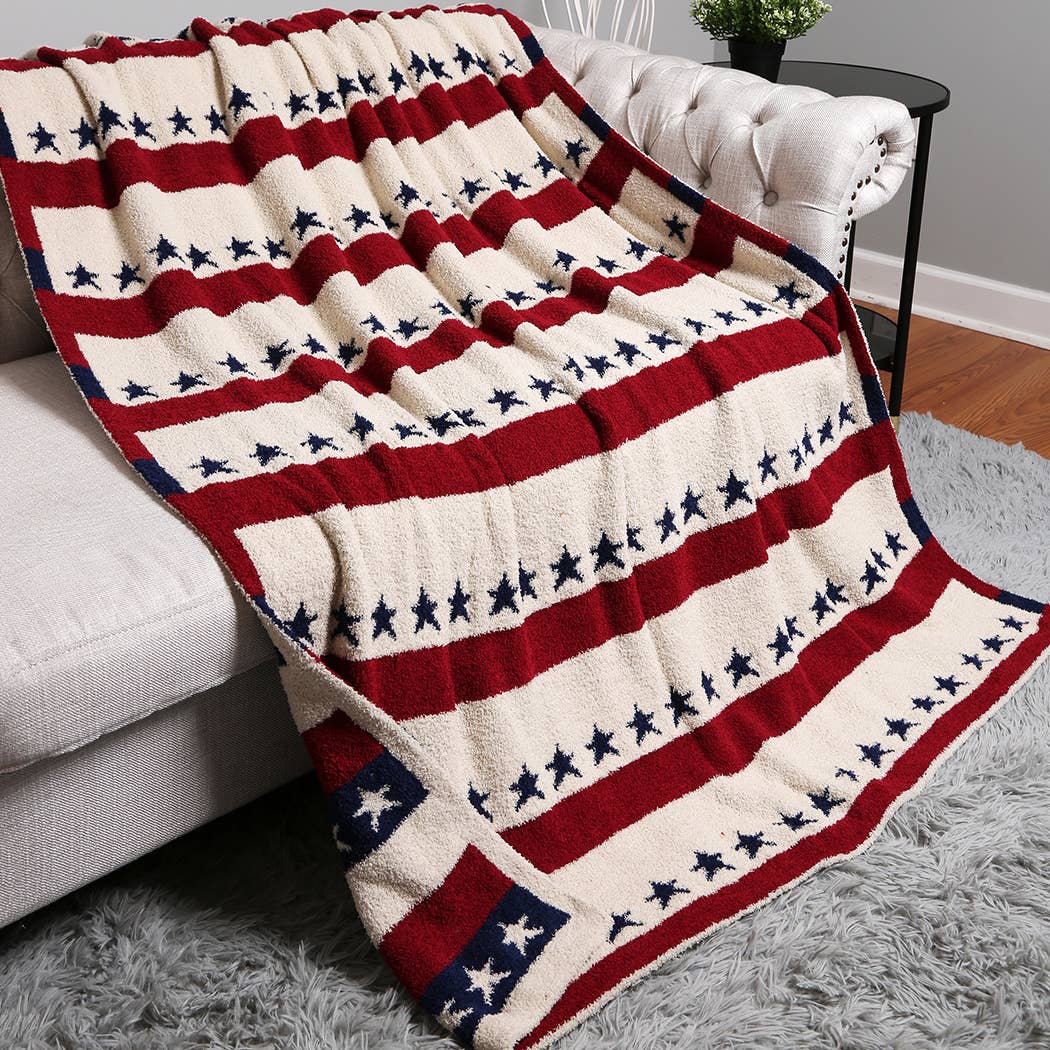 American Flag Star Throw Blanket, styled product view