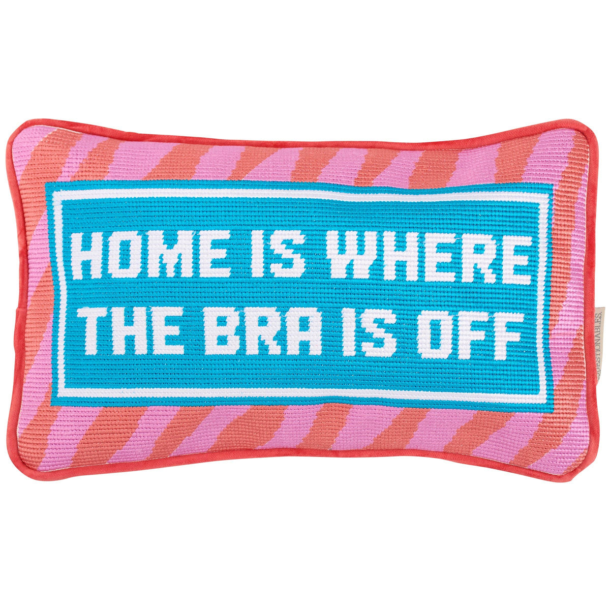 Home Is Where The Bra Is Off Pillow colorful retro design detail