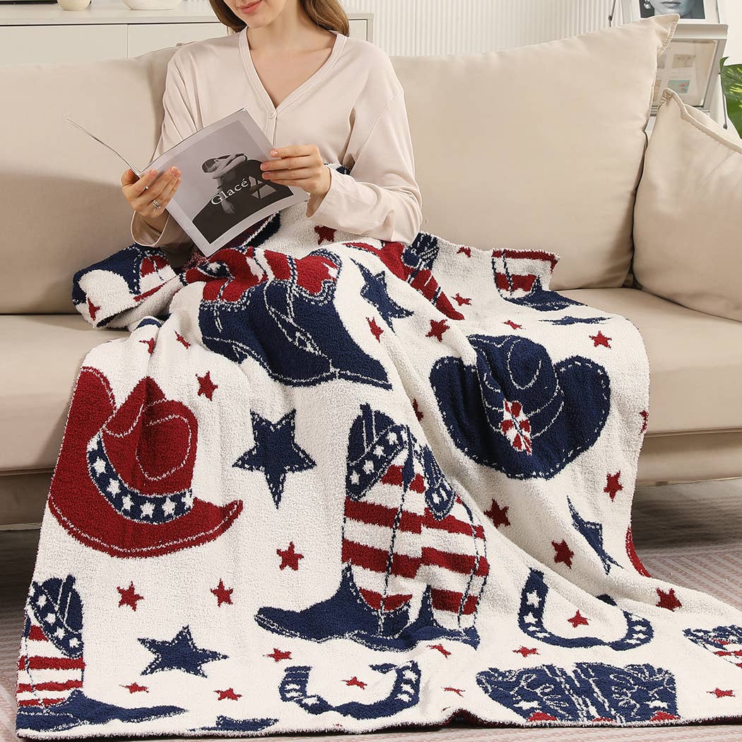 Cowgirl and Cowboy Throw Blanket western print detail
