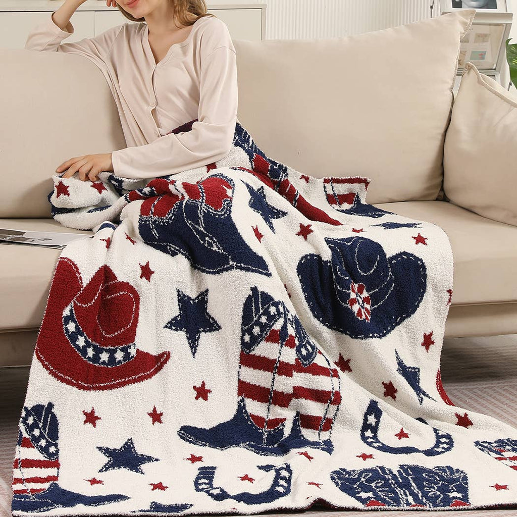 Cowgirl and Cowboy Throw Blanket folded product view